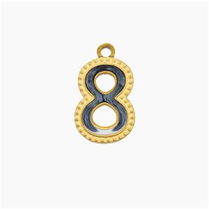 Stainless Steel Number-8 Pendant Enamel Gold Plated, approx 9-12mm