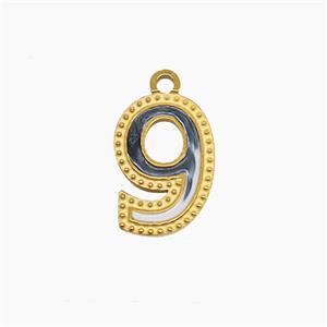 Stainless Steel Number-9 Pendant Enamel Gold Plated, approx 9-12mm