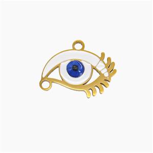 Stainless Steel Eye Pendant White Enamel Gold Plated, approx 12-16mm