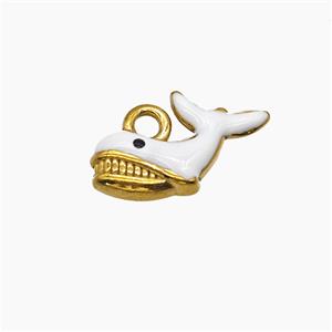 Stainless Steel Shark Pendant White Enamel Gold Plated, approx 10-15mm