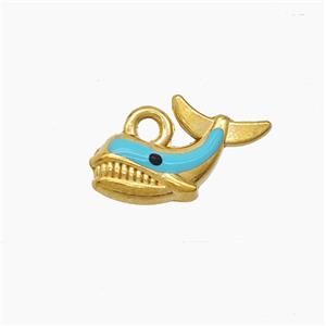 Stainless Steel Shark Pendant Blue Enamel Gold Plated, approx 10-15mm