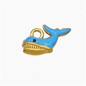 Stainless Steel Shark Pendant Blue Enamel Gold Plated, approx 10-15mm