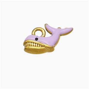 Stainless Steel Shark Pendant Lavender Enamel Gold Plated, approx 10-15mm