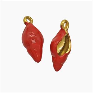 Stainless Steel Conch Shell Pendant Red Enamel Gold Plated, approx 6-13mm