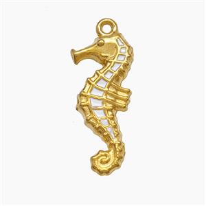Stainless Steel Seahorse Pendant White Enamel Gold Plated, approx 8-18mm