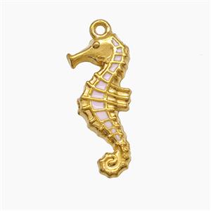 Stainless Steel Seahorse Pendant Lt.pink Enamel Gold Plated, approx 8-18mm