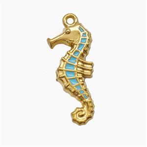 Stainless Steel Seahorse Pendant Teal Enamel Gold Plated, approx 8-18mm