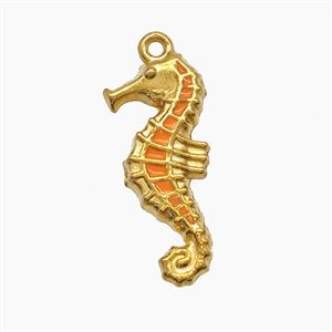Stainless Steel Seahorse Pendant Orange Enamel Gold Plated, approx 8-18mm