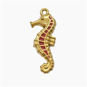 Stainless Steel Seahorse Pendant Red Enamel Gold Plated, approx 8-18mm