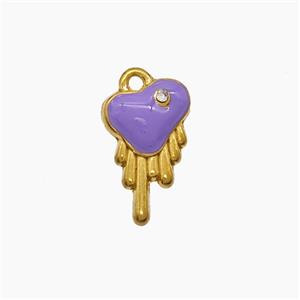 Stainless Steel Heart Pendant Lavender Enamel Gold Plated, approx 8-13mm