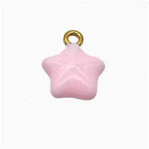 Stainless Steel Star Pendant Pink Enamel Gold Plated, approx 11mm