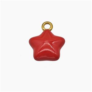 Stainless Steel Star Pendant Red Enamel Gold Plated, approx 11mm