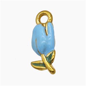 Stainless Steel Tulip Pendant Blue Enamel Flower Gold Plated, approx 7-20mm