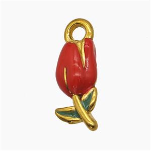 Stainless Steel Tulip Pendant Red Enamel Flower Gold Plated, approx 7-20mm
