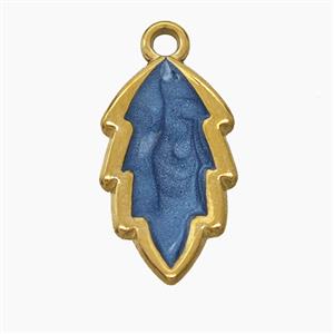Stainless Steel Leaf Pendant Blue Painted Gold Plated, approx 11-20mm