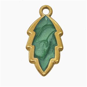Stainless Steel Leaf Pendant Green Painted Gold Plated, approx 11-20mm