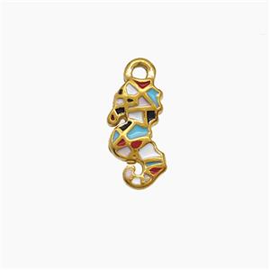 Stainless Steel Seahorse Pendant Multicolor Enamel Gold Plated, approx 7-13mm