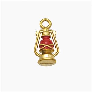 Stainless Steel OilLamp Pendant Red Enamel Gold Plated, approx 8-13mm