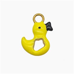 Stainless Steel Duck Pendant Yellow Enamel Gold Plated, approx 14-15mm