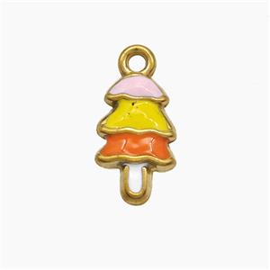 Christmas Tree Charms Stainless Steel Pendant Multicolor Enamel Gold plated, approx 9-15mm