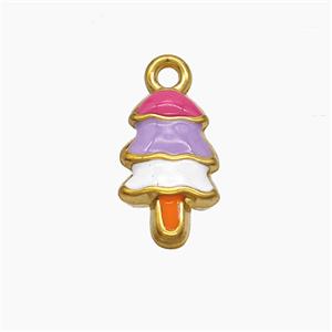 Christmas Tree Charms Stainless Steel Pendant Multicolor Enamel Gold plated, approx 9-15mm