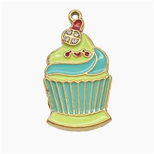 Stainless Steel Ice Cream Pendant Green Enamel Gold Plated, approx 16-26mm