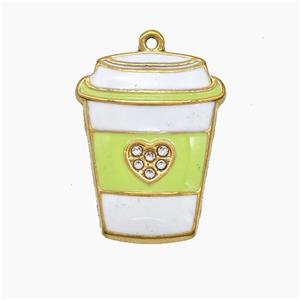 Stainless Steel Cup Pendant Pave Rhinestone Green Enamel Gold Plated, approx 18-24mm
