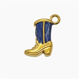 Cowboy Boots Charms Stainless Steel Shoes Pendant Blue Painted Gold Plated, approx 10-14mm