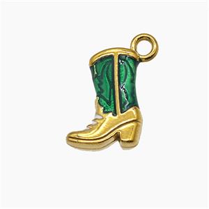 Cowboy Boots Charms Stainless Steel Shoes Pendant Green Painted Gold Plated, approx 10-14mm