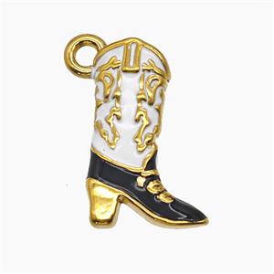 Cowboy Boots Charms Stainless Steel Shoes Pendant White Enamel Gold Plated, approx 11-18mm