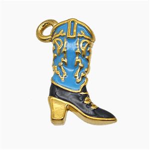 Cowboy Boots Charms Stainless Steel Shoes Pendant Blue Enamel Gold Plated, approx 11-18mm