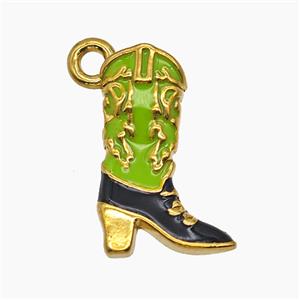 Cowboy Boots Charms Stainless Steel Shoes Pendant Green Enamel Gold Plated, approx 11-18mm