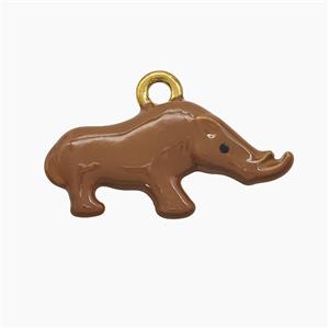 Stainless Steel Rhino Pendant Chocolate Enamel Gold Plated, approx 11-23mm