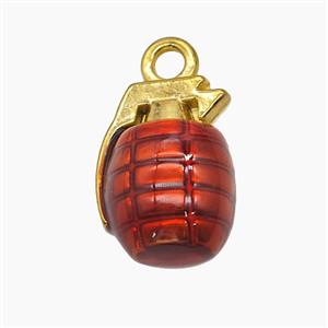 Grenade Charms Stainless Steel Pendant Red painted Gold Plated, approx 14-18mm