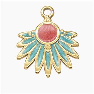 Stainless Steel Sunray Pendant Red Green Enamel Gold Plated, approx 20-25mm