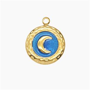 Enamel Stainless Steel Pendant, Gold plated, approx 14mm