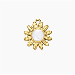 Stainless Steel Sunflower Pendant White Enamel Gold Plated, approx 12.5mm