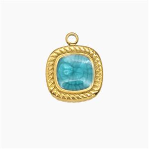 Stainless Steel Square Pendant Green Enamel Gold Plated, approx 12.5mm