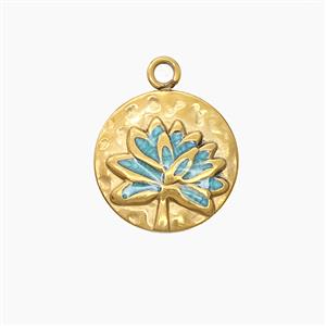 Stainless Steel Lotus Pendant Enamel Flower Gold Plated, approx 14mm