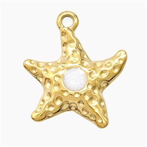 Stainless Steel Starfish Pendant White Enamel Gold Plated, approx 20mm