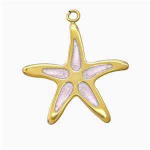 Stainless Steel Starfish Pendant White Enamel Gold Plated, approx 25mm