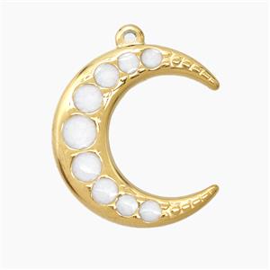 Stainless Steel Moon Pendant White Enamel Gold Plated, approx 22-25mm