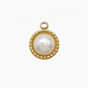 Stainless Steel Circle Pendant Pave Resin Gold Plated, approx 10.5mm