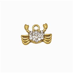 Stainless Steel Crab Pendant Pave Rhinestone Gold Plated, approx 9-12mm