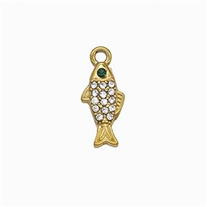 Stainless Steel Fish Pendant Pave Rhinestone Gold Plated, approx 6-12mm
