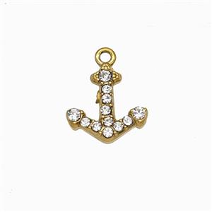 Stainless Steel Anchor Pendant Pave Rhinestone Gold Plated, approx 11mm