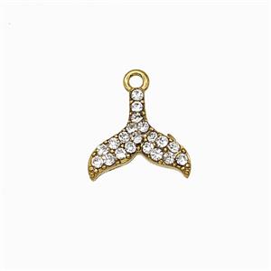 Stainless Steel Mermaid-Tail Pendant Pave Rhinestone Gold Plated, approx 10-12mm