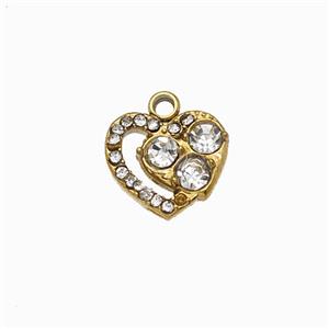 Stainless Steel Heart Pendant Pave Rhinestone Gold Plated, approx 11mm