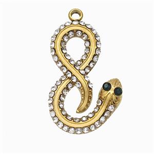 Stainless Steel Snake Pendant Pave Rhinestone Gold Plated, approx 15-22mm