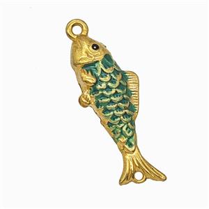 Stainless Steel Fish Pendant Green Painted Gold Plated, approx 9-23mm